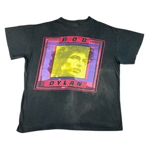 Vintage Bob Dylan T-Shirt Mens XL Faded Black 90s Single Stitch Rock Grunge